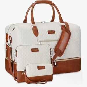 NWOT Weekender Bag Women Travel Duffel Bag Carry On 3 piece set Beige & Brown